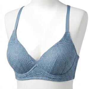 Victoria's Secret Body By Victoria Lightly Lined Plunge Bra 38D Blue Floral Lace